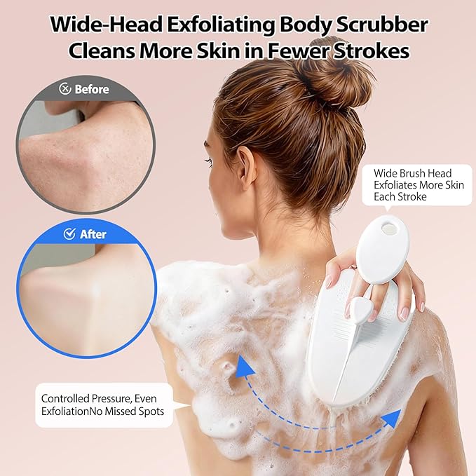 Extra-Large Body Bath Brush with Ergonomic Curved Design,Soft-Medium Bristles for Gentle Exfoliation & Full-Body Cleansing,Comfortable Short Handle Shower Brush for Men & Women