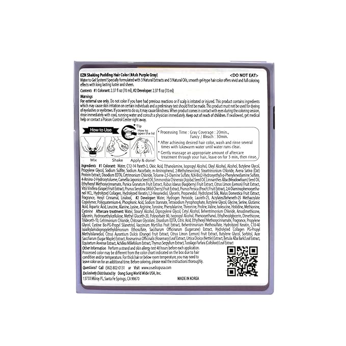 eZn Pudding Hair Dye for Sensitive Scalps – (Ash Purple Gray) | No-Drip, Ammonia-Free, Long-Lasting Semi-Permanent Hair Color with Keratin for Gentle Gray Coverage at Home