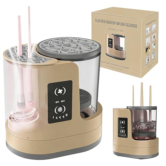 3 IN 1 Electric Makeup Brush Cleaner Machine With Makeup Brush Dryer-Holder-Portable Automatic USB Cosmetic Brushes Cleaner Tool for All Size Beauty Makeup Brush Set,Eyeshadow, Blush Brush (brown)