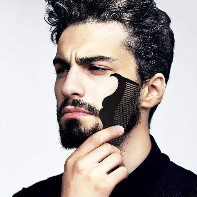 Men’s Beard Shaping Tool Stainless Steel Beard and Mustache Comb Portable for Precise Styling and Trimming with Black Opp Pocket Case
