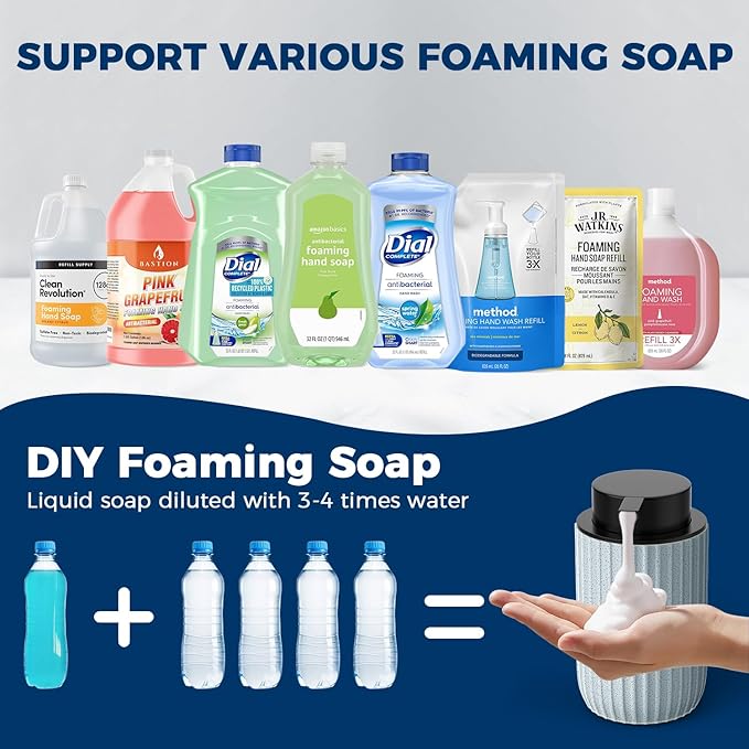 Ceramic Foaming Hand Soap Dispenser，12 oz Bathroom Soap Dispensers， Lotion Dispenser for Kitchen, Refillable Matte Streaks Soap Dispenser with Large Pump (Blue)