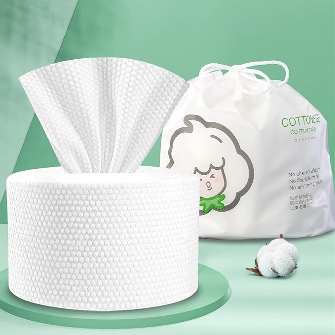 Disposable Face Towel for Dry and Wet Use, 100% Cotton Facial Tissue, Ultra Thicked Facial Cleansing Towels, Multi-Purpose Dry Wipes for Makeup Removing, Sensitive | Baby Skincare