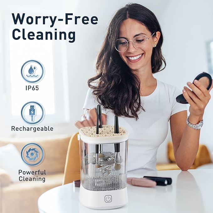 Electric Makeup Brush Cleaner - 9000 RPM Makeup Brush Cleaning Machine, IP65 Waterproof Automatic Makeup Brush Cleaner for Makeup Brush Set