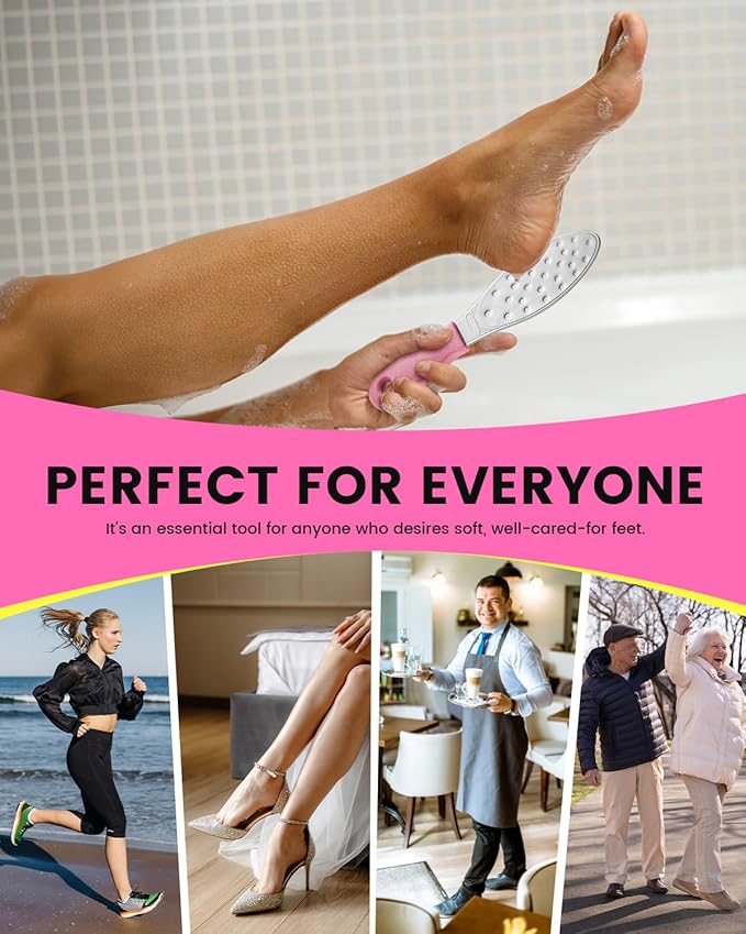 BEZOX Slim Metal Foot File Callus Remover(1 PCS) – Double-Sided Foot Scrubber for Cracked Heels & Dead Skin, Portable Pedicure Tool with Non-Slip Handle, Travel-Friendly Foot Care Essential - Pink