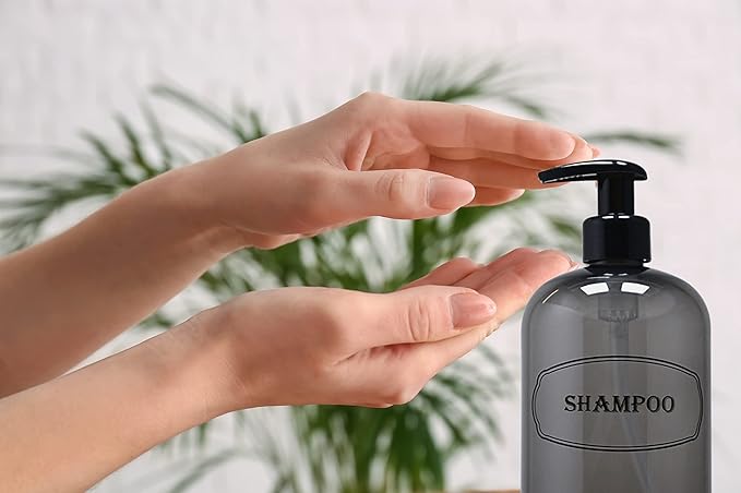 Bottiful Home-16 oz Shampoo and Conditioner Refillable Empty Plastic Pump Bottle Dispenser Set (Gray)
