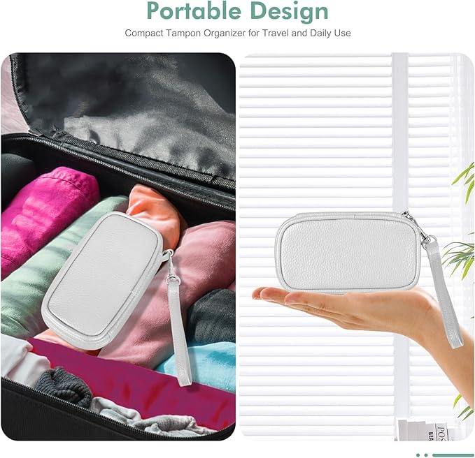 Tampon Holder for Purse - Portable Tampon Storage Bag with Zipper - Period Bags for Women (Silver)