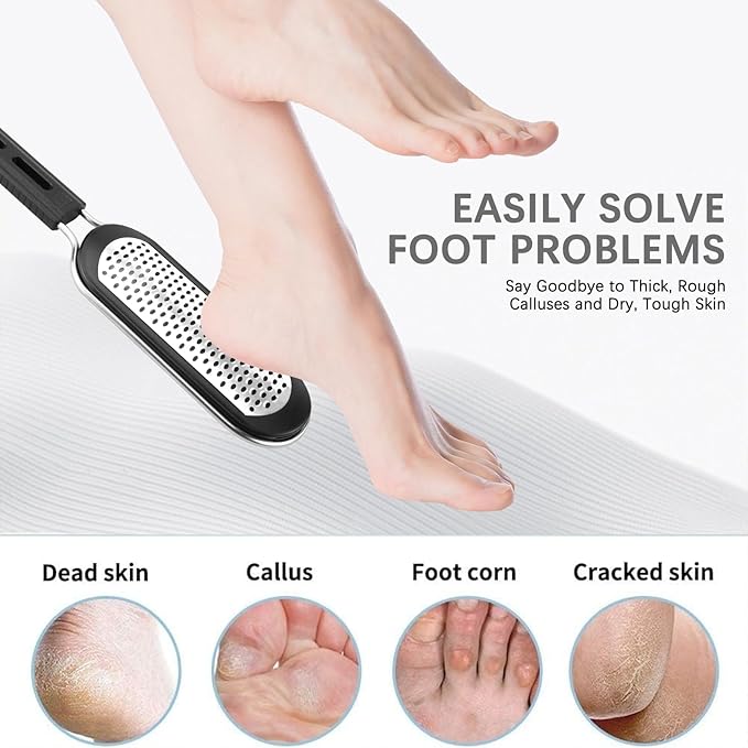 FREATECH Nano Glass & Stainless Steel Foot File 2-in-1 Foot Rasp for Callus Remover, Professional Pedicure Tool for Hard Cracked Dead Heel Skin, Smooth Exfoliating Heel Care for Home Spa Shower