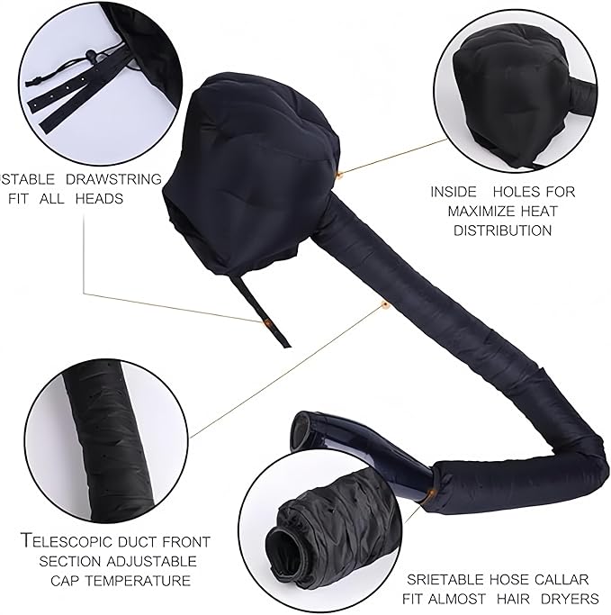 Hair Dryer Bonnet with Plopping Net,Hair Drying Bonnet for Blow Dryer,Portable Home Deep Conditioning Hair Care Hot Cap，Speed Up the Drying