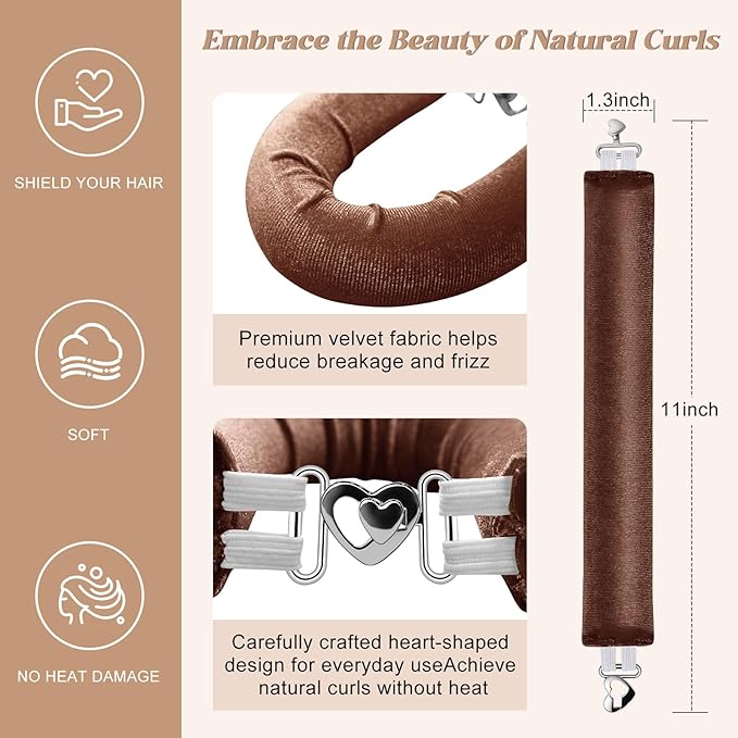 Heatless Curls Overnight Set - 8PCS Jumbo Velvet Hair Rollers to Sleep In, Soft Flexi Rods for No Damage Curls and Waves