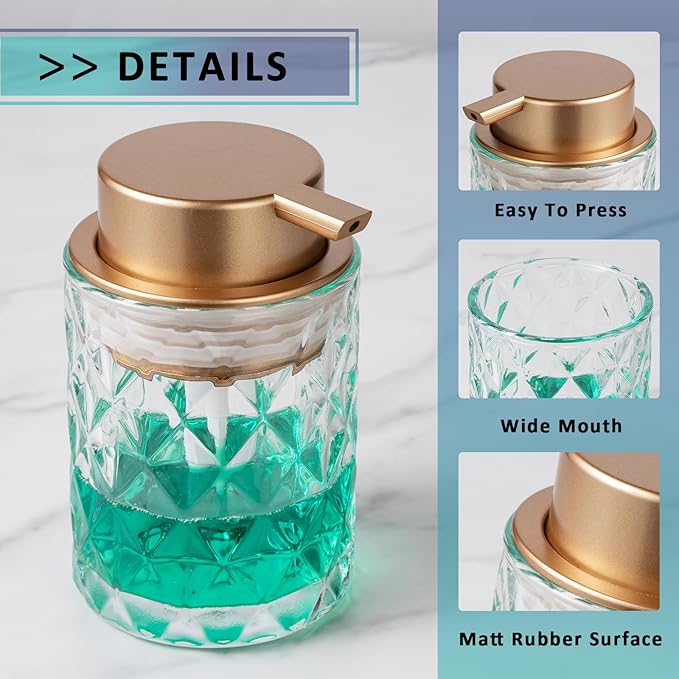 Bathroom Glass Soap Dispenser with Durable Rust-Proof Plastic Liquid Pump (Can't Foam) Hand Lotion Dispenser Antislip Shampoo Kitchen 10oz 2 Pack