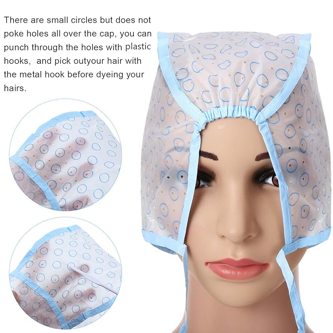 6 Pieces Highlighting Cap Hair Frosting Cap Highlight for Dye Color with Plastic Hooks Hair Coloring Salon Hairdressing Tool Kit Supplies(Blue)