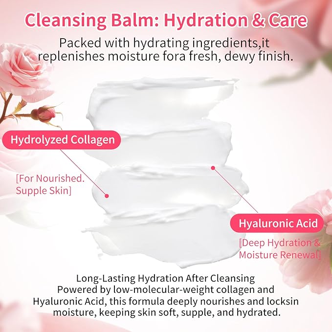 Makeup Remover & Cleansing Balm, Rose Makeup Melting Remover, Gentle and Nourishing Cleansing Balm for Eyes, Lips, Face, Sensitive Skin, Deep Cleanse & Moisturize