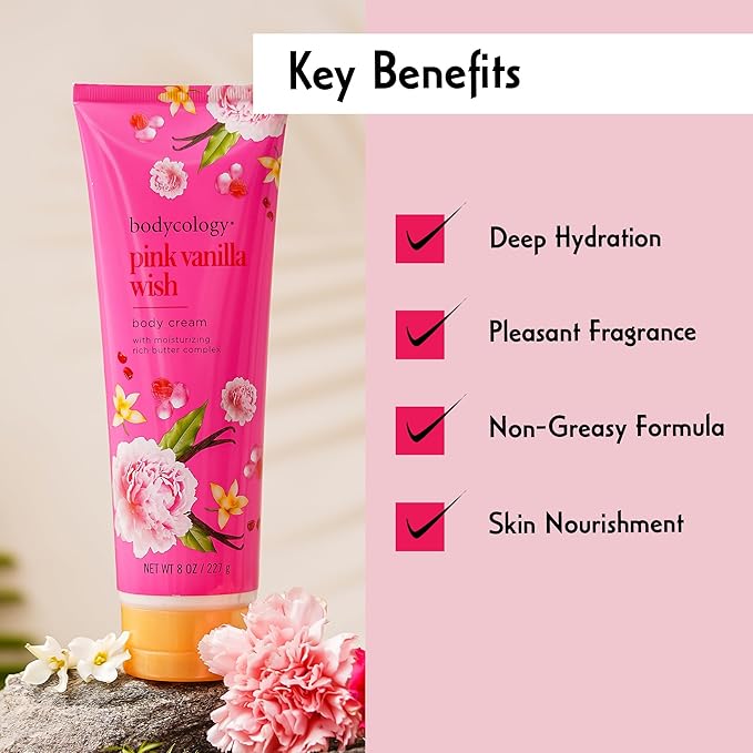 Bodycology Shea Butter Body Cream, Pink Vanilla Wish, 8 oz