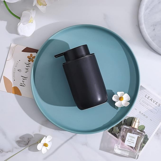 Black Soap Dispenser - Modern Ceramic Hand Dish Soap Dispenser for Bathroom Refillable Liquid Hand Soap Dispenser with Soap Pump for Essential Oil, Lotion Soap for Farmhouse Decor Dish