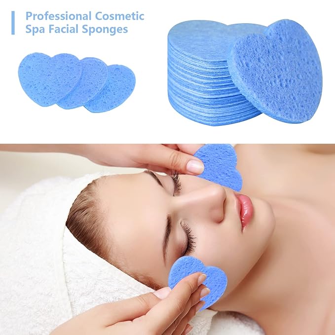 50-Count Facial Sponges Compressed, 100% Natural Cellulose Face Sponge Professional Cosmetic Spa Sponges for Face Cleansing, Exfoliating Mask, Makeup Removal for Travel and Home, Blue