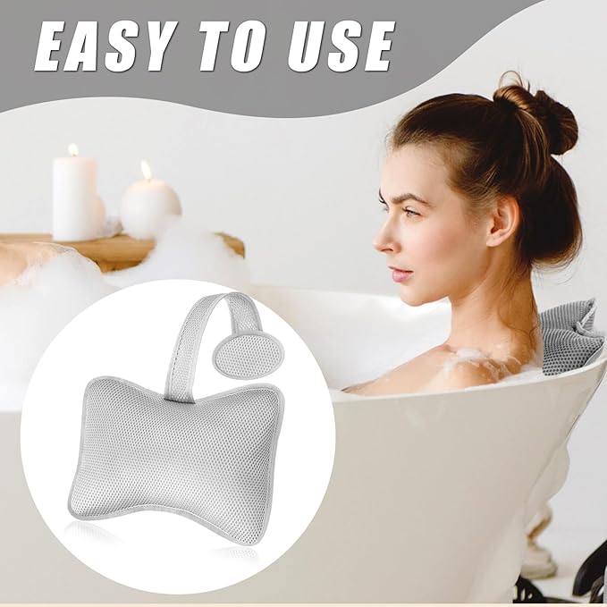 4 Pcs Hot Tub Spa Pillows for Outdoor Indoor Inflatable Bathtub 10.62 x 8.26 Inch Universal Hot Tub Accessories Patio Lounge Chair Headrest Neck Support with Adjustable Hook for Spa Bathtub (Grey)