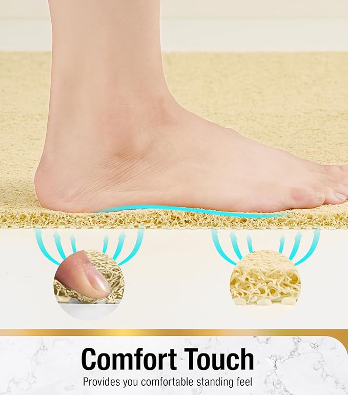 HITSLAM Square Shower Mat Non Slip, Bath Tub Mat for Textured Surface, Soft PVC Loofah Bathtub Mats Without Suction Cups, Quick Drying Shower Floor Mat, 24 x 24 Inch Bathroom Accessories, Beige