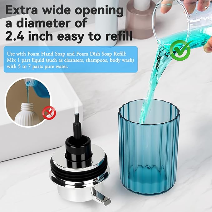 Foaming Hand Soap Dispenser 350ml (11oz) Refillable Vintage-Inspired Modern Plastic Silver Pump for Liquid Soap Shampoo Body Wash Bottle for Bathroom Kitchen (2 Pcs)(Brown+Blue)