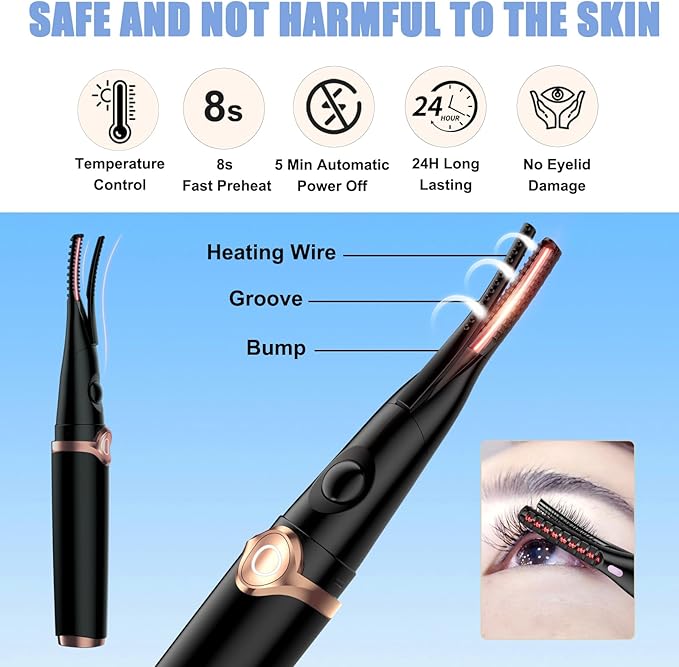 Heated Eyelash Curlers - 2 in 1 Clip- Type Heated lash Curler Best Seller Electric Eyelash Curler 3 Temp Settings for Makeup Tools USB Rechargeable Natural Curling 24H Long Lasting B-3
