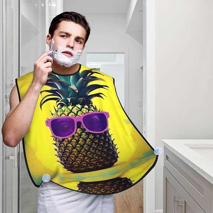 Psych Pineapple Quote Print Beard Bib Apron For Men, Beard Hair Catcher For Men Shaving Trimming,Beard Cape Cloth