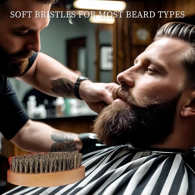 Boar Bristle Hair Beard Brush - Smoothing Travel Hairbrush with Soft Boar Bristles for Men & Women, Thick Coarse Hair, Brown