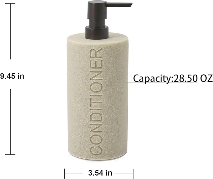 Resin Tan Sandstone Conditioner Engraved Bottle Refillable Pump Dispenser, Durable Waterproof Resin Construction for Bath, Shower - Tan Sandstone ORB Pump