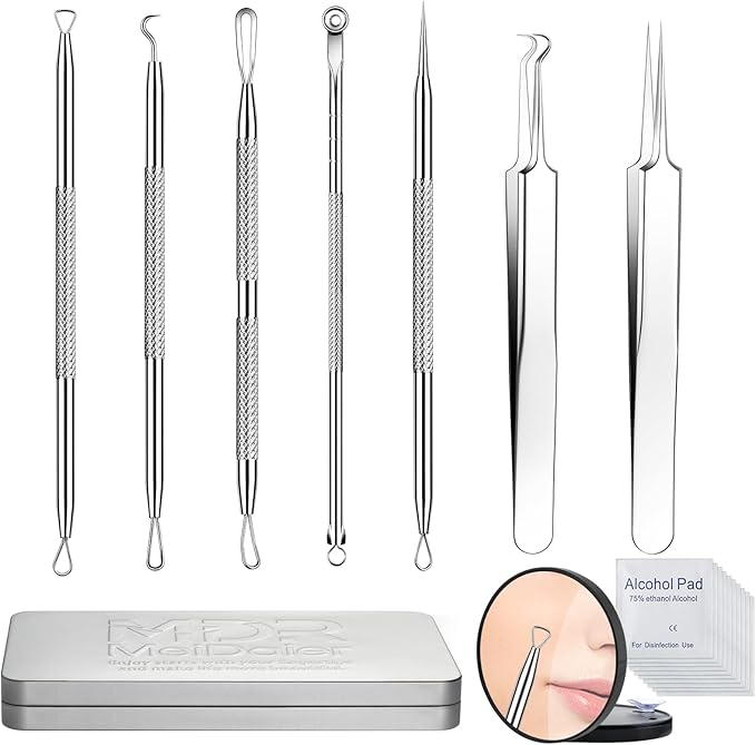 Pimple Popper Tool kit Blackhead Remover Comedone Extractor Kit with Box for Easily Remove blackheads, Acne, Blemishes, Whiteheads, pimples and Papules from the face and Bonus Gift -7pcs