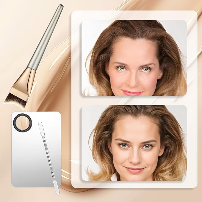 Makeup Mixing Palette, Stainless Steel Cosmetic Makeup Palette with Spatula and Brush Make Up Artist Foundatio Tool for Facial Cosmetic, Nail Art, Pigment Blending