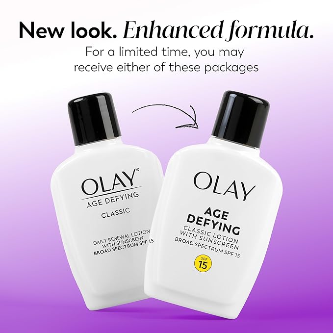 Olay Face Moisturizer, Age Defying Classic Daily Renewal Lotion,With Sunscreen,Classic,4 oz,(Pack of 2)