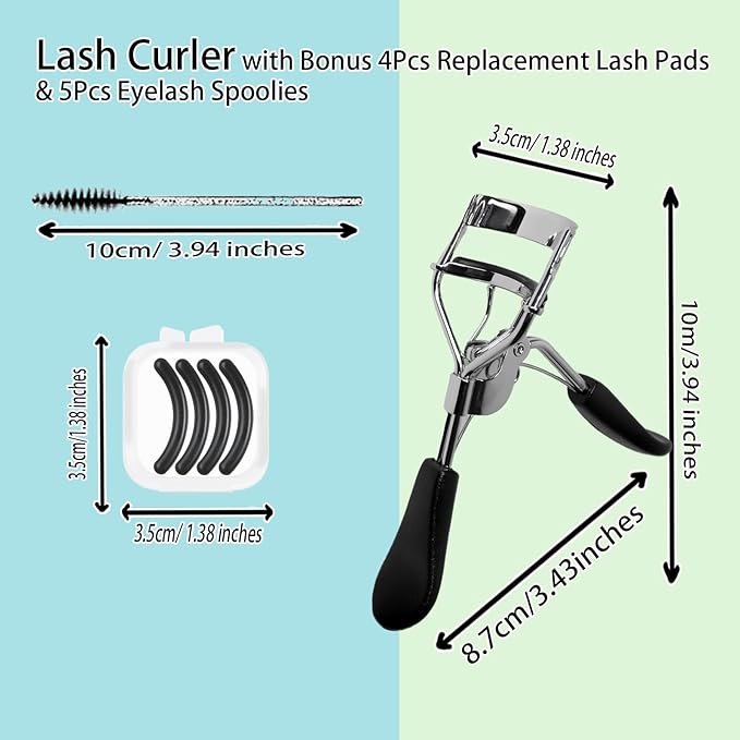 BenePoint Eyelash Curler, Lash Curler with Bonus 4Pcs Replacement Lash Pads& 5Pcs Eyelash Spoolies, Eyelash Curler Kit Portable Travel Eyelash Curler for Eyelash Extension (Black)