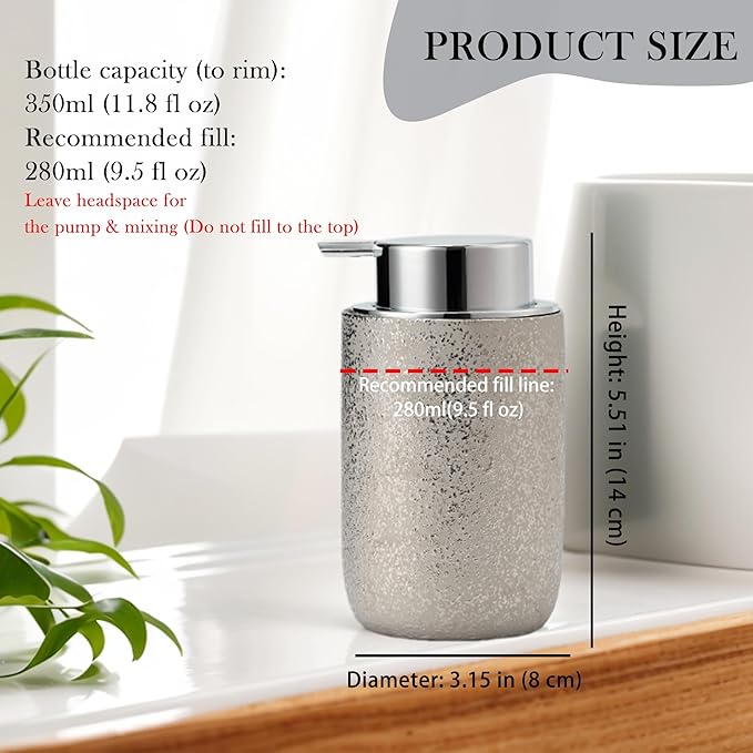 Foam Soap Dispenser-12oz Ceramic Foaming Soap Dispenser for Bathroom-Silver Foam Dispenser for Kitchen-Hand Soap Bottle for Countertop