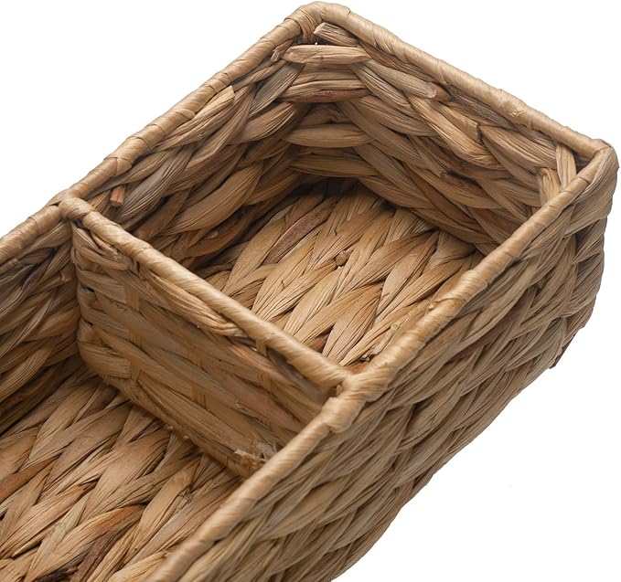 Wicker Bathroom Basket with 3 Compartments, Water Hyacinth Toilet Tank Basket, Woven Storage Box for Bathroom Organizer (16.5 x 5.5 x 3.5 inch)