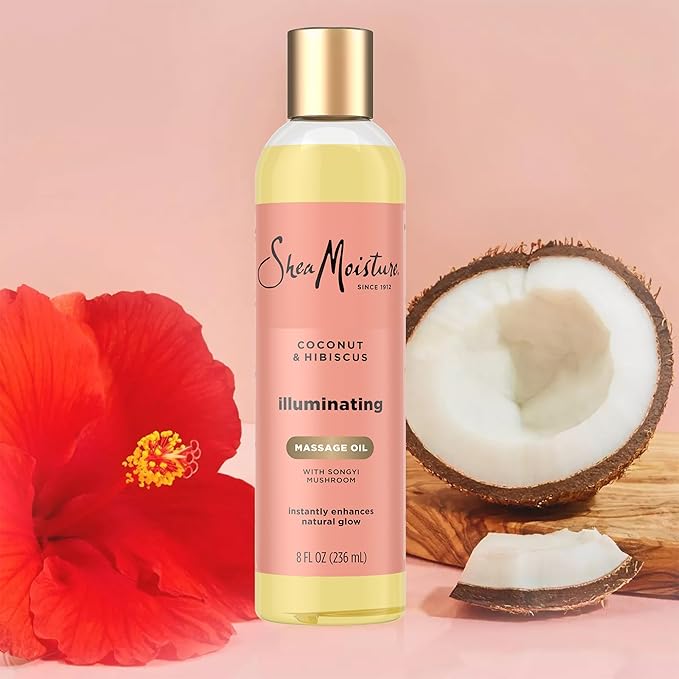 SheaMoisture Massage Oil, Illuminating Coconut & Hibiscus 2-Pack – Glow Up Essentials, 8 Oz Ea