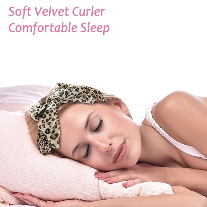 Heatless Curls Overnight Headband, 70'' No Heat Hair Curlers for Medium Long Hair, Leopard Print