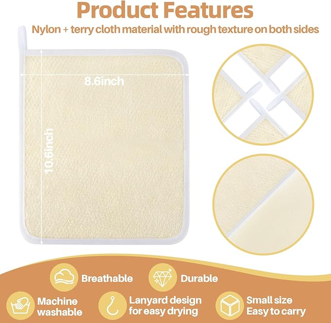 MAQIHAN Exfoliating Cloth - 4 Pack Exfoliating Washcloths for Body and Face Clean 8 × 10 inches Durable Weave Bath Body Scrubber Face Wash Cloths Bath Towel Washcloths Wash Towels for Women and Men