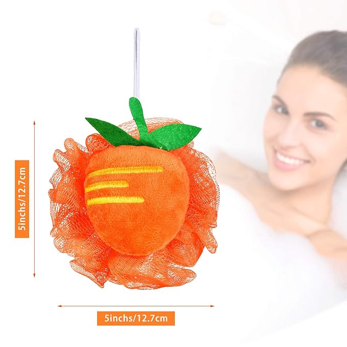 6 Pieces Cute Fruit Bath Shower Sponge Loofahs Mesh Pouf Shower Ball Colorful Cartoon Body Scrubber Balls Shower Mesh for Adults