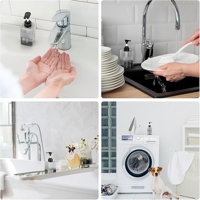 Suream Plastic Soap Dispenser 15oz/450ml, 3 Packs Shampoo Bottles Refillable with Pump and Labels, Body Wash Dispenser for Shower, Shampoo Container for Soap Cream Lotion Gel(Grey)