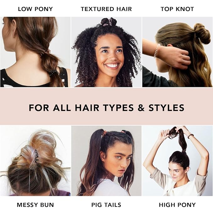 Kitsch Spiral Hair Ties for Women – Coiled Plastic Hair Ties No Damage, Ponytail Holders for Thick and Thin Hair – Creaseless and Dent-Free, Phone Cord Style | Ideal Gifts for Women - Brunette, 4 Pcs