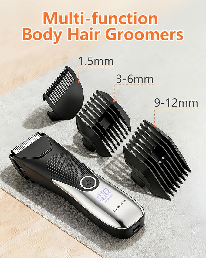 Body Hair Trimmer, LED Display, 6500 RPM Motor Manscaper for Men, 3 Adjustable Combs, USB & Dock Charging, IPX7 Waterproof Body Hair Groomers, Wet or Dry Use for Groin/Legs/Chest