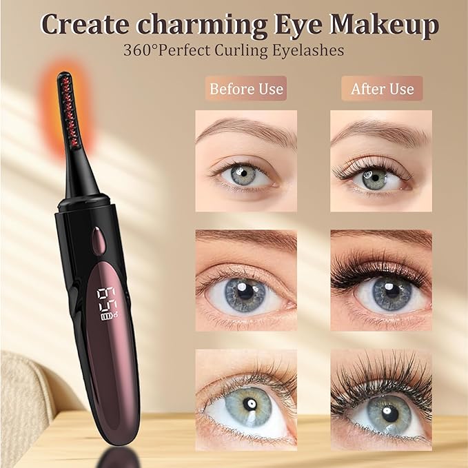 Heated Eyelash Curlers - 10 - Second Rapid Heat - up, Electric Eyelash Curler with 4 Heating Modes, Rechargeable, Makeup Tool with LED Display (Black)