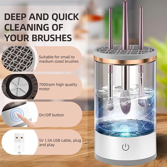 Makeup Brush Cleaner,Electric Makeup Brush Cleaner Machine for Deep Cleaning,Automatic Spinning Cosmetic Brush Cleaner for All Size Makeup Brush