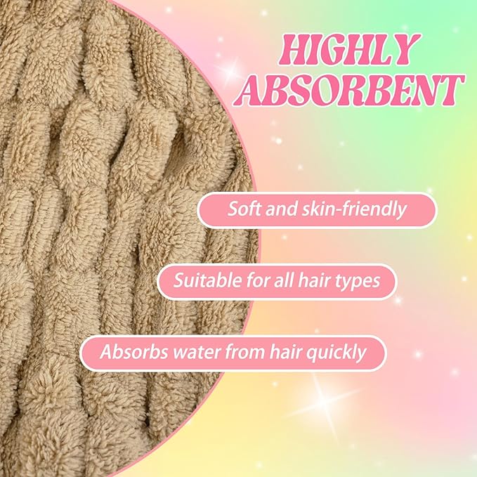 2 PCS Microfiber Hair Towel Wrap for Kids, Girls & Women,Cute Unicorn and White Rabbit Dry Hair Cap - Super Absorbent Quick Drying, Lightweight Turban Towel for Wet Hair (Brown) (Color A)
