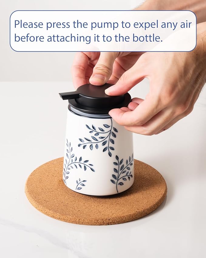 Hand Soap Dispenser for Bathroom, Ceramic Lotion Dispenser, Chinoiserie Bathroom Accessories, Blue and White Leaf