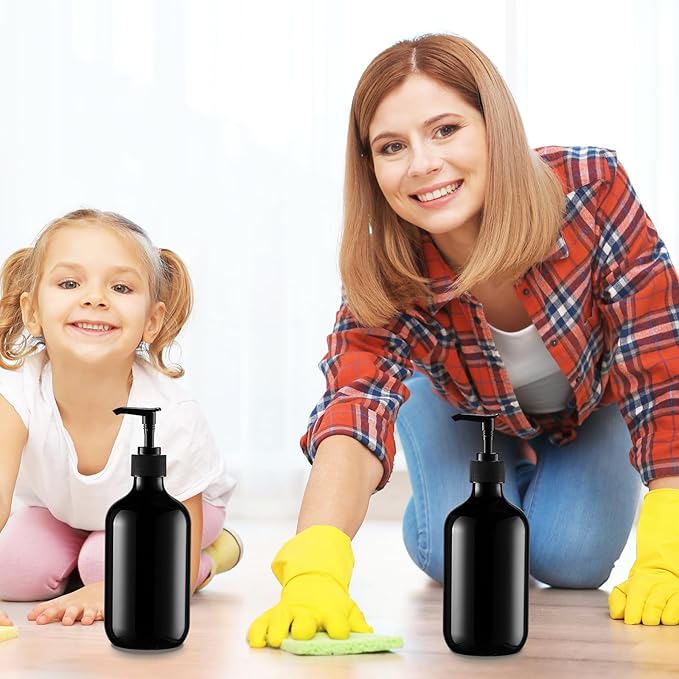 Sliner 6 Pcs Shampoo and Conditioner Dispenser Bottles 16.9 oz Plastic Shower Bottles with Pump and 1 Silicone Funnel Reusable Hand Soap Containers for Bathroom Shower(Black)