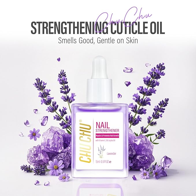 CHUCHU Nail Growth and Strengthener Oil for Cuticle - Lavender Scent Cuticle Oil Repair Moisturizing Treatment - Natural Jojoba Vitamin B & E Nail Oil for Dry Cracked Nails