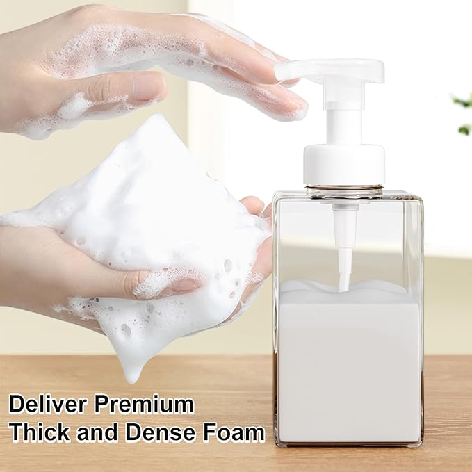 Foaming Soap Dispenser for Bathroom & Kitchen 15 Oz, Refillable Foam Hand Soap Dispenser for Liquid Soap, 2Pcs Foam Pump Bottle with Waterproof Labels, Clear