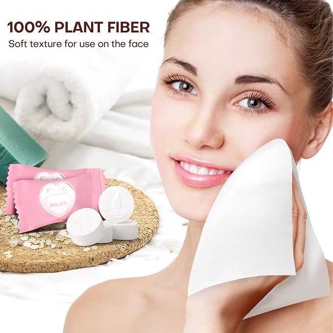 Compressed Towel Tablets 100 Count Disposable Face Towel Individually Wrapped 9×7.5 Inch Portable Washcloths Compact Cloths for Travel Essentials Camping Hotel Makeup Removal Cleaning (Pink)
