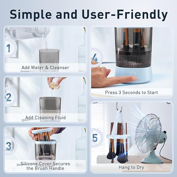Electric Makeup Brush Cleaner - 9000 RPM Makeup Brush Cleaning Machine, IP65 Waterproof Automatic Makeup Brush Cleaner for Makeup Sponges and Brushes(Blue)