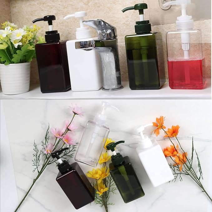 450ml (15.2oz) Pump Bottle Dispenser Jansburg 2Pack Refillable Square Plastic Lotion Dispenser Empty Lotion Pump Bottle for Essential Oil Soap Lotion Shampoo, Bathroom/Kitchen/Travel White