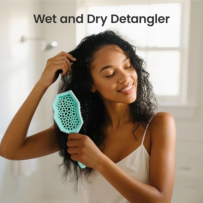 AIMIKE Glacier Detangling Brush, Pain-Free Detangler Brush for Curly Hair Wet & Dry Use, Glide Through Tangles with Ease, Vented Hair Brush for Women's 2c to 4c Curls, Mint Green